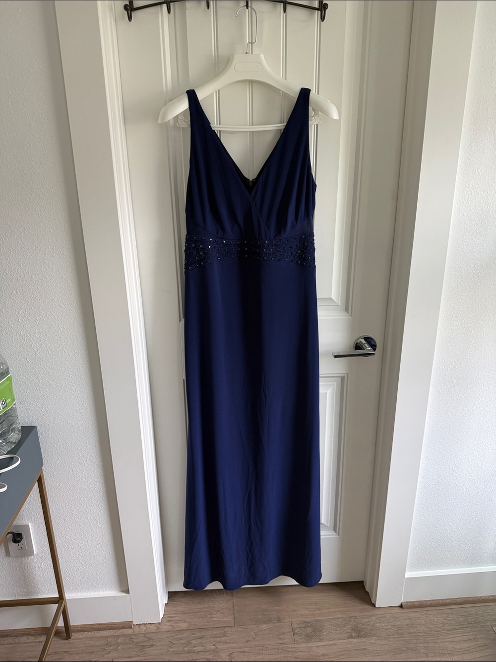 Laundry By Shelli Segal Navy Beaded Waist Maxi Dress
